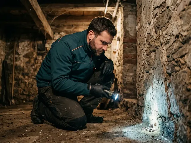 Kellerasselbekämpfung: Techniker bei der Arbeit